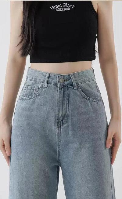Mina High Waist Faded Straight Jeans-korean-fashion-Jeans-Mina's Closet-OH Garments