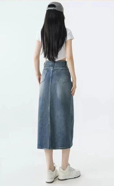 Mina High Waist Mid-Slit Denim Skirt-korean-fashion-Skirt-Mina's Closet-OH Garments