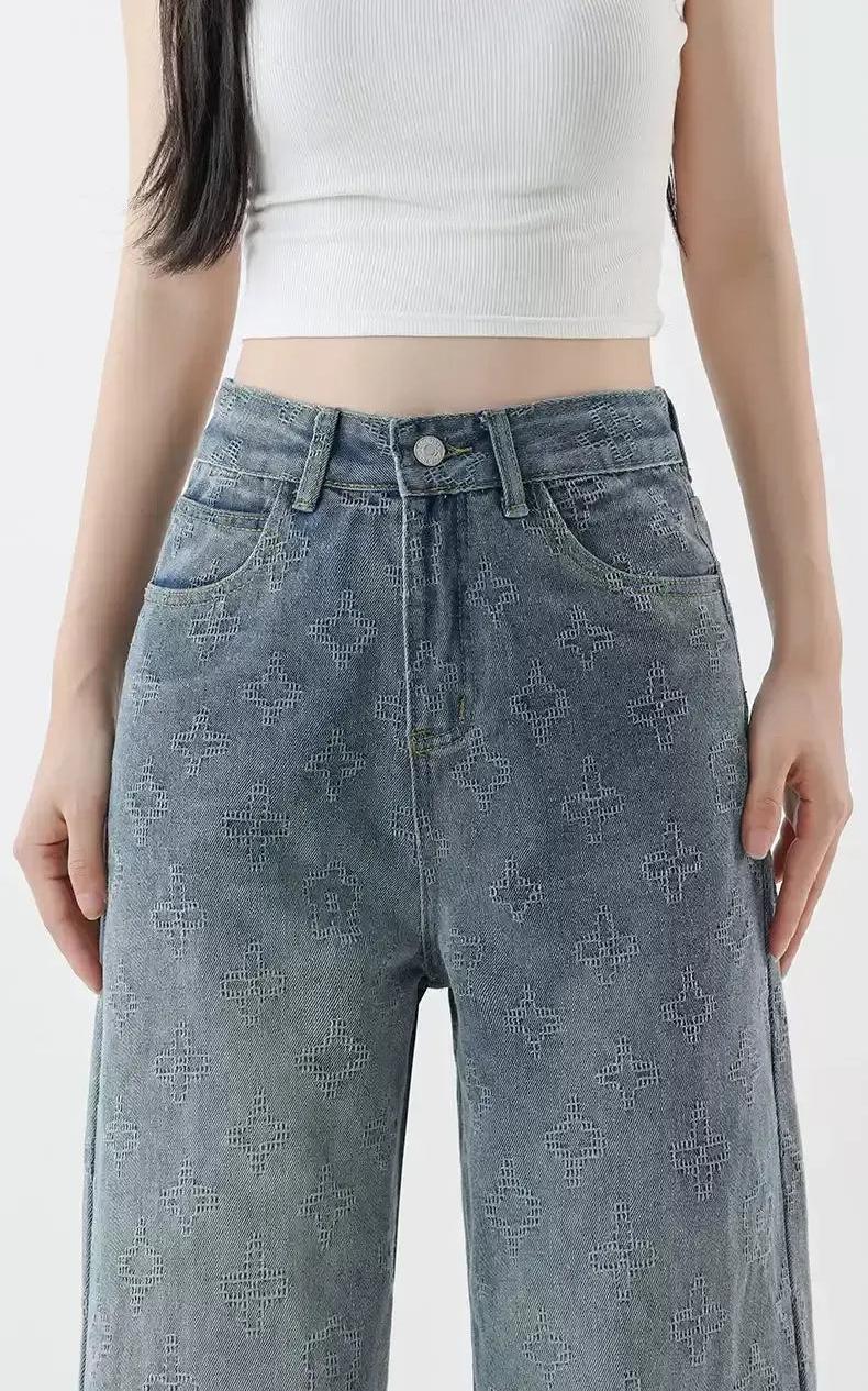 Mina High Waist Textured Jeans-korean-fashion-Jeans-Mina's Closet-OH Garments