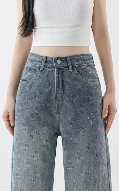 Mina High Waist Textured Jeans-korean-fashion-Jeans-Mina's Closet-OH Garments