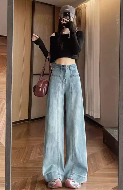 Mina High Waist Wide Jeans-korean-fashion-Jeans-Mina's Closet-OH Garments
