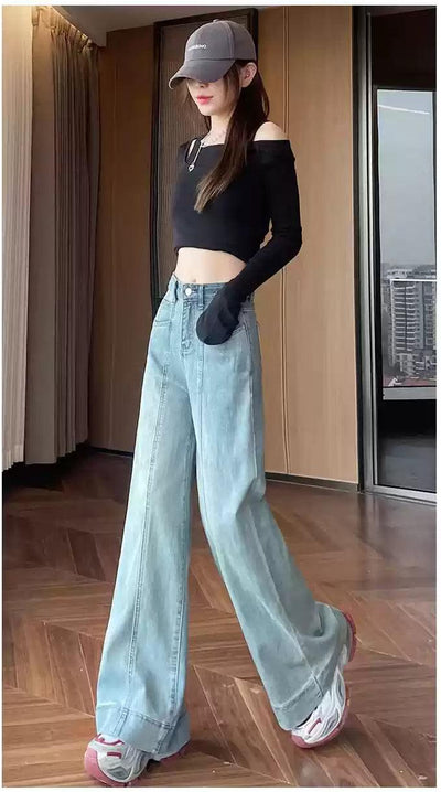 Mina High Waist Wide Jeans-korean-fashion-Jeans-Mina's Closet-OH Garments