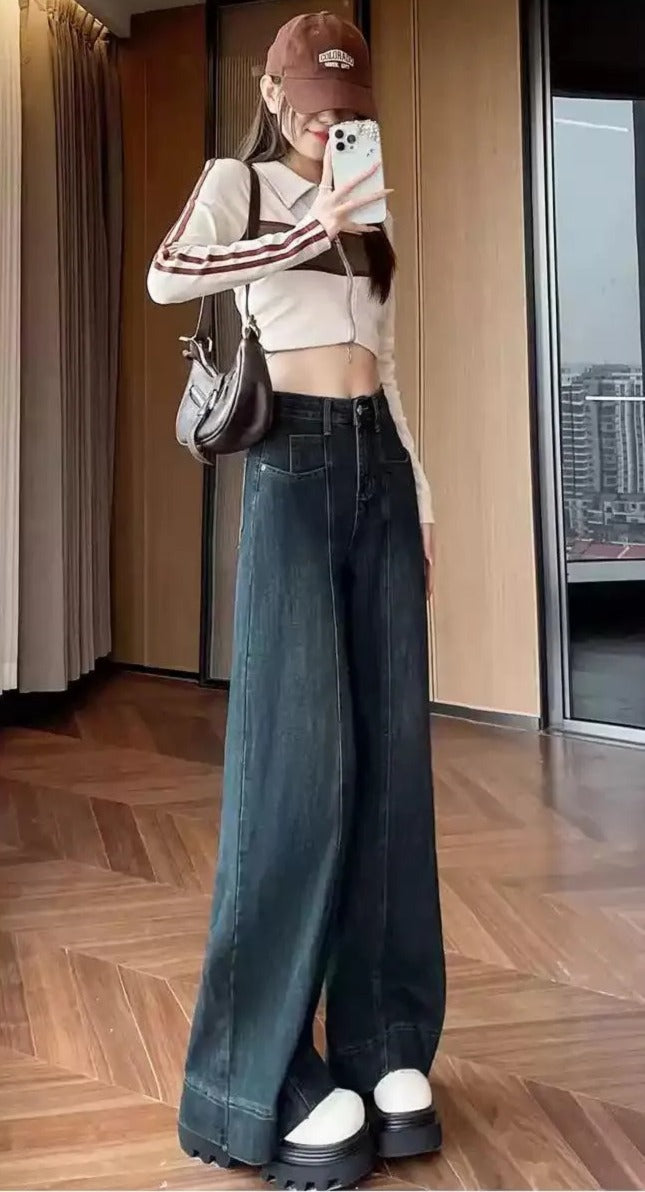 Mina High Waist Wide Jeans-korean-fashion-Jeans-Mina's Closet-OH Garments