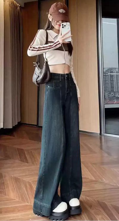 Mina High Waist Wide Jeans-korean-fashion-Jeans-Mina's Closet-OH Garments