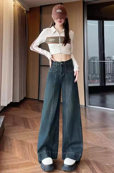 Mina High Waist Wide Jeans-korean-fashion-Jeans-Mina's Closet-OH Garments