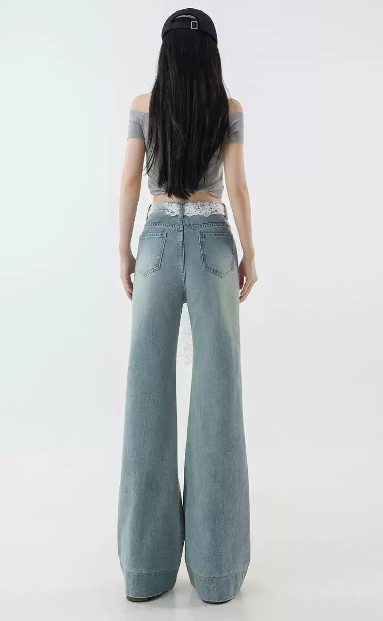 Mina Lace Belted Flared Jeans-korean-fashion-Jeans-Mina's Closet-OH Garments