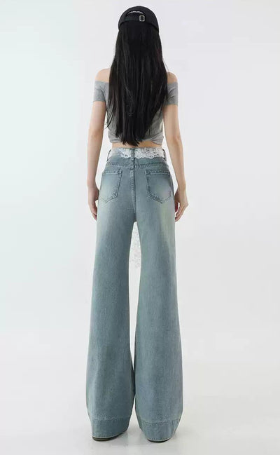 Mina Lace Belted Flared Jeans-korean-fashion-Jeans-Mina's Closet-OH Garments