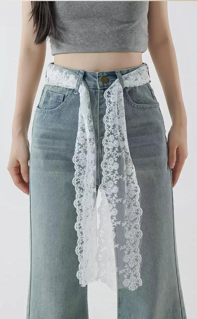 Mina Lace Belted Flared Jeans-korean-fashion-Jeans-Mina's Closet-OH Garments