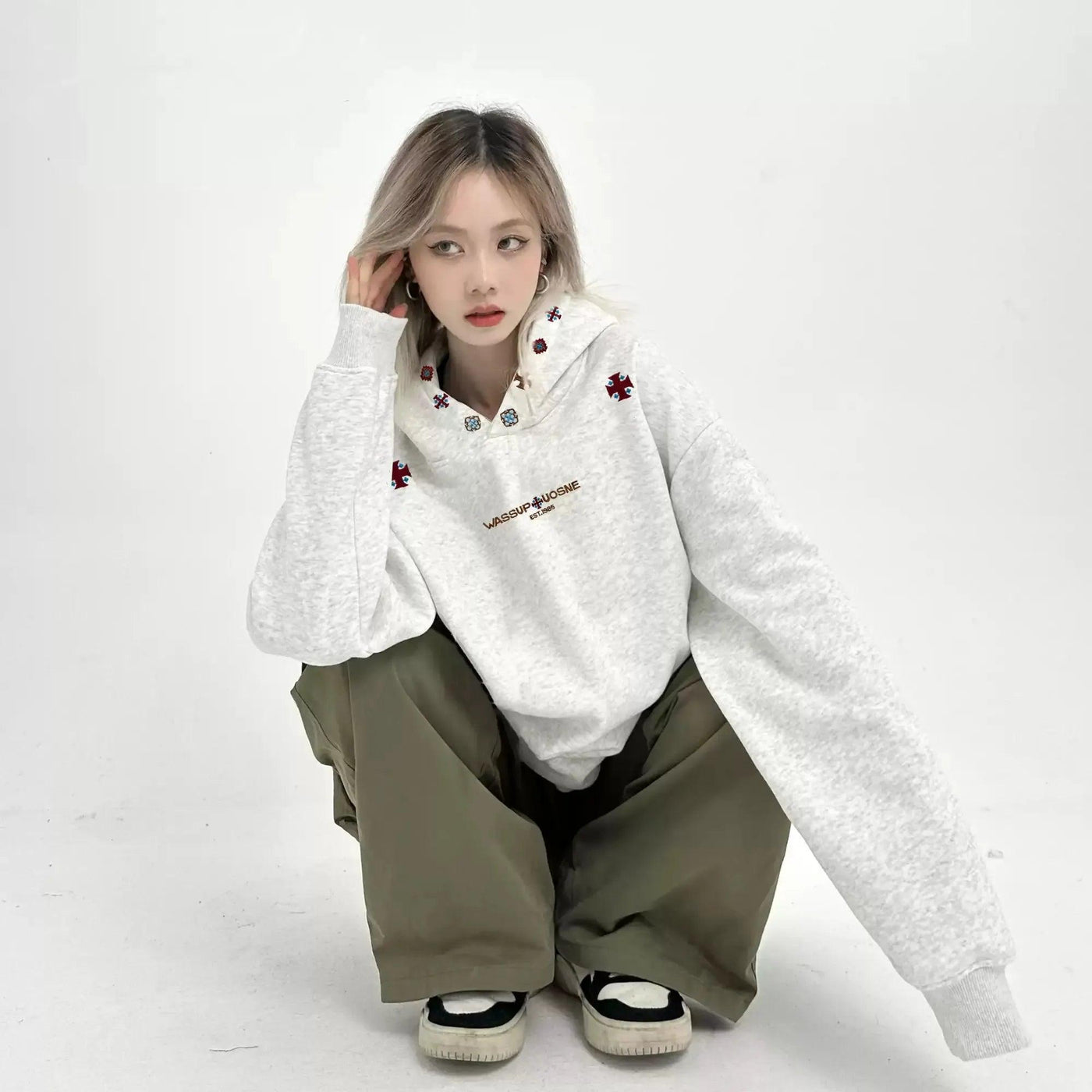 Mina Letter & Cross Embroidered Hoodie-korean-fashion-Hoodie-Mina's Closet-OH Garments