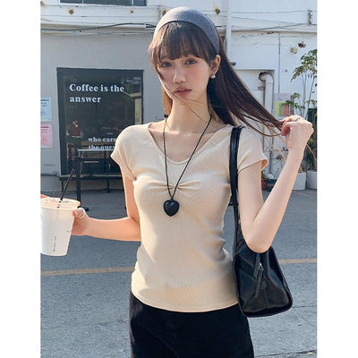 Mina Minimal Cinched T-Shirt-korean-fashion-Blouse-Mina's Closet-OH Garments