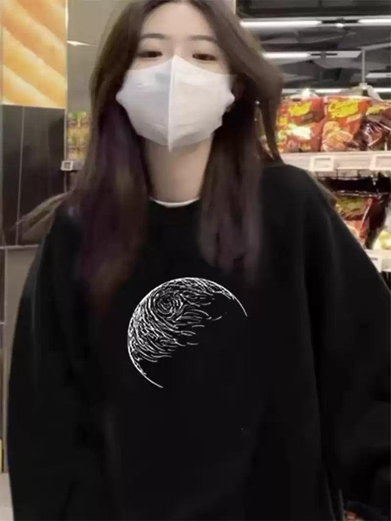 Mina Moon Outline Graphic Print Crewneck-korean-fashion-Crewneck-Mina's Closet-OH Garments