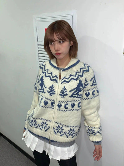 Mina Pattern Zipped Sweater-korean-fashion-Cardigan-Mina's Closet-OH Garments