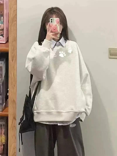 Mina Paw Prints Crewneck-korean-fashion-Crewneck-Mina's Closet-OH Garments