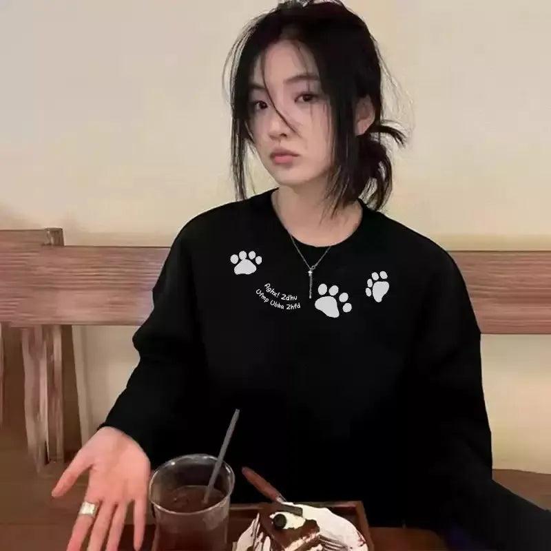 Mina Paw Prints Crewneck-korean-fashion-Crewneck-Mina's Closet-OH Garments
