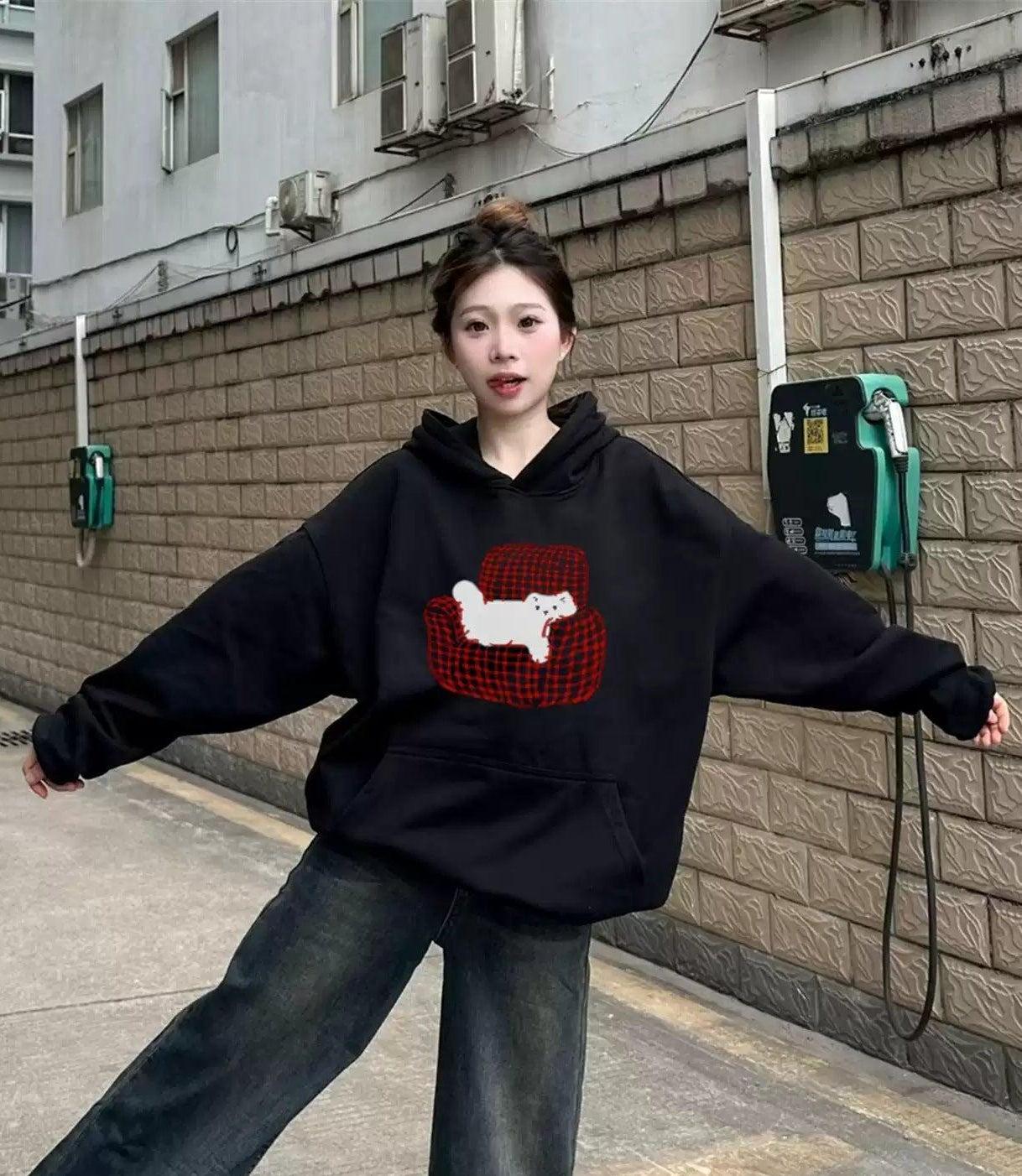 Mina Pet and Sofa Graphic Print Hoodie-korean-fashion-Hoodie-Mina's Closet-OH Garments