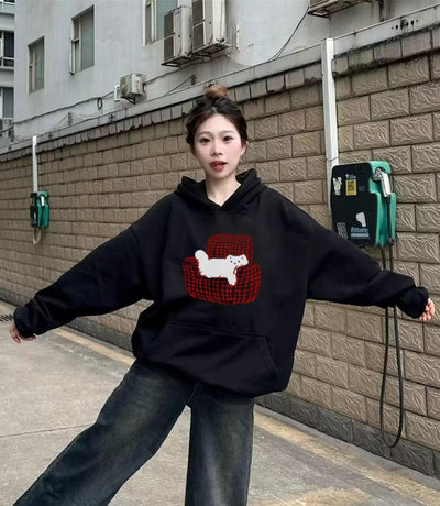Mina Pet and Sofa Graphic Print Hoodie-korean-fashion-Hoodie-Mina's Closet-OH Garments