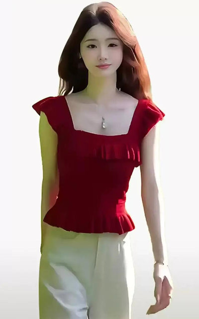 Mina Pleated Square Collar Blouse-korean-fashion-Blouse-Mina's Closet-OH Garments
