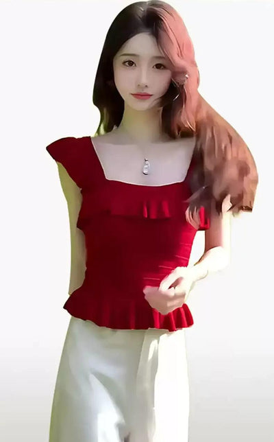 Mina Pleated Square Collar Blouse-korean-fashion-Blouse-Mina's Closet-OH Garments