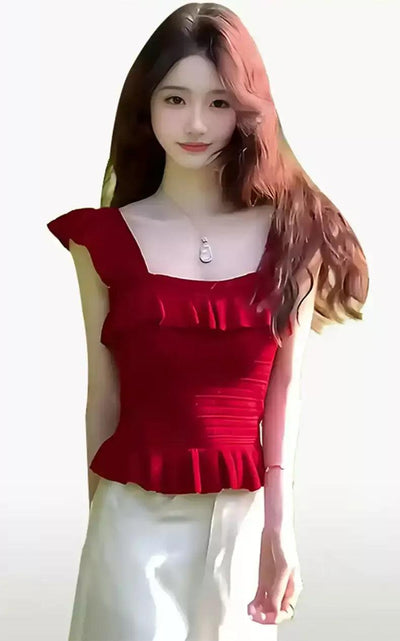 Mina Pleated Square Collar Blouse-korean-fashion-Blouse-Mina's Closet-OH Garments