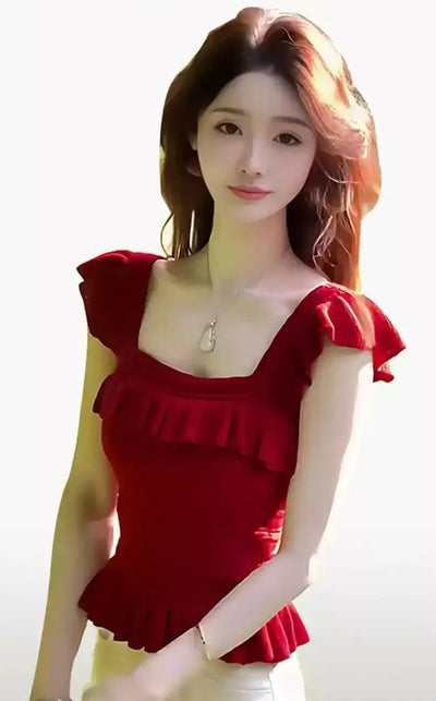 Mina Pleated Square Collar Blouse-korean-fashion-Blouse-Mina's Closet-OH Garments