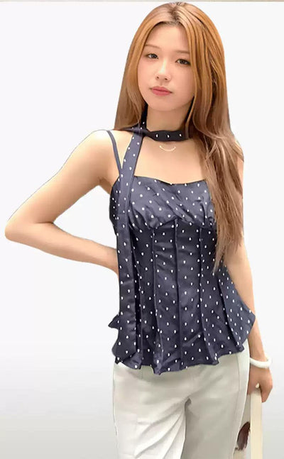 Mina Polka Dots Neck Strap Sleeveless Blouse-korean-fashion-Blouse-Mina's Closet-OH Garments