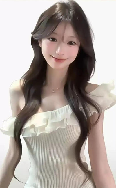 Mina Ruffled Knit Slant Shoulder Blouse-korean-fashion-Blouse-Mina's Closet-OH Garments