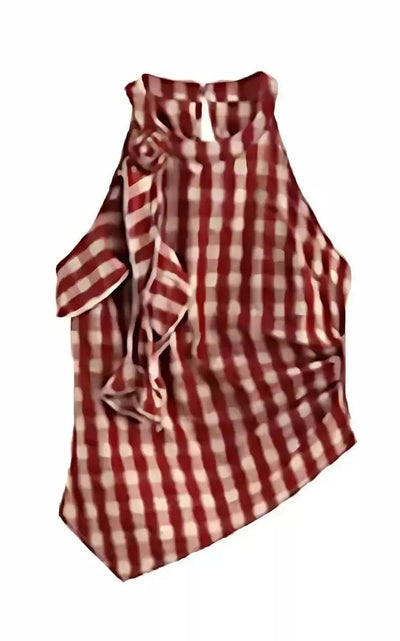 Mina Ruffled Plaid Sleeveless Blouse-korean-fashion-Blouse-Mina's Closet-OH Garments