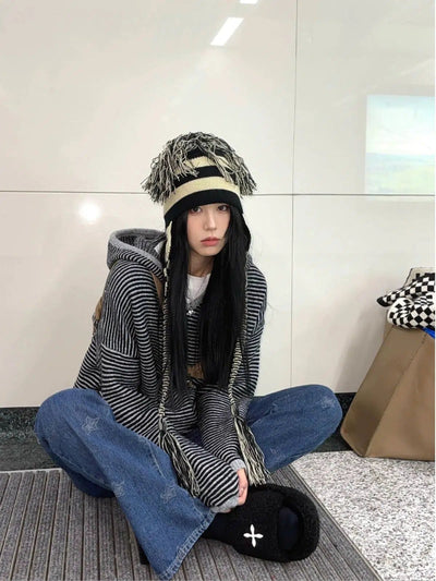 Mina Striped Pattern Hooded Sweater-korean-fashion-Sweater-Mina's Closet-OH Garments