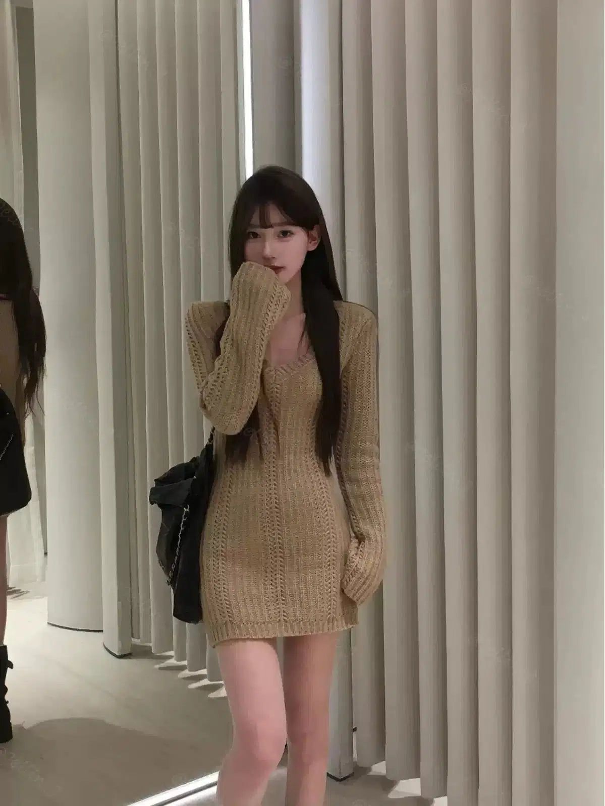 Mina V-Neck Cut Knitted Short Dress-korean-fashion-Dress-Mina's Closet-OH Garments