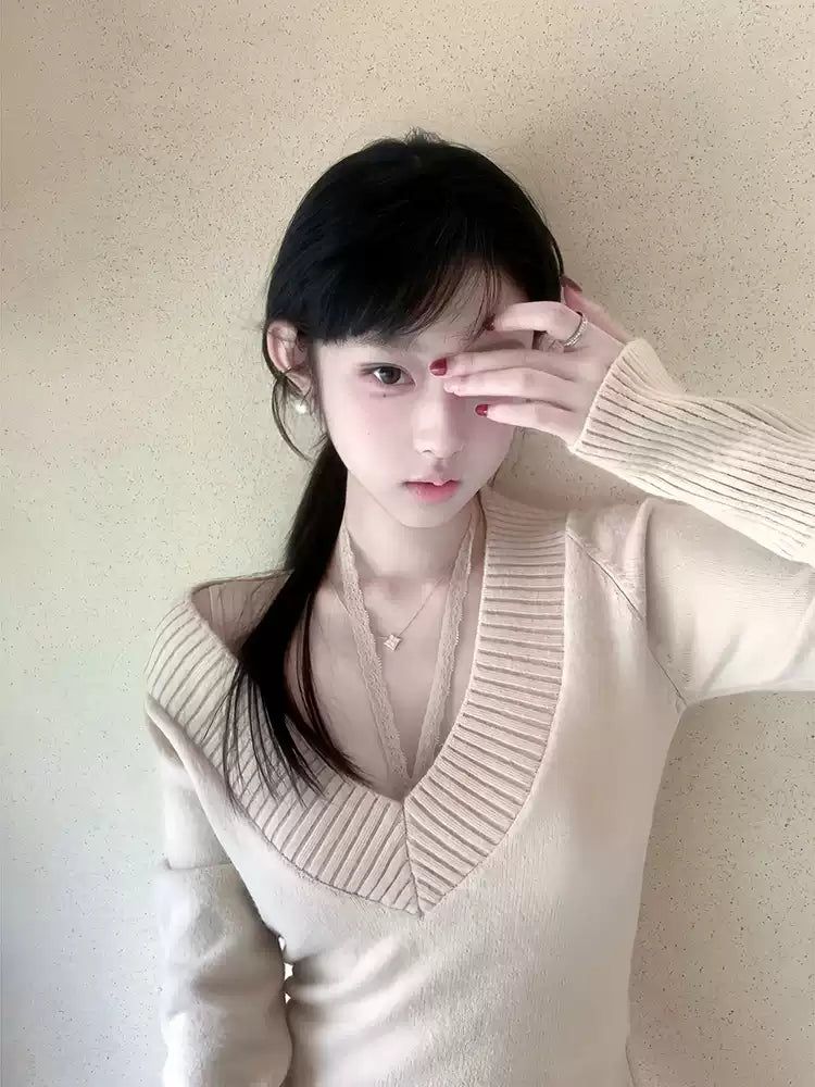 Mina V-Neck Plain Color Sweater-korean-fashion-Sweater-Mina's Closet-OH Garments