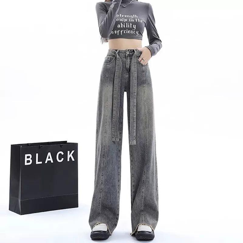 Mina Waist Denim Belt Faded Jeans-korean-fashion-Jeans-Mina's Closet-OH Garments