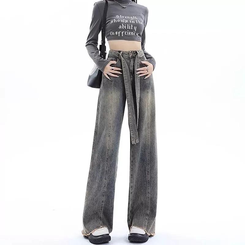 Mina Waist Denim Belt Faded Jeans-korean-fashion-Jeans-Mina's Closet-OH Garments