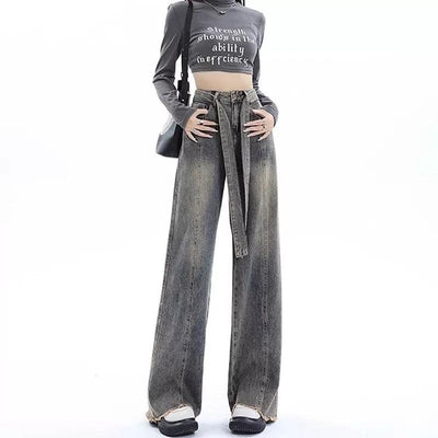 Mina Waist Denim Belt Faded Jeans-korean-fashion-Jeans-Mina's Closet-OH Garments