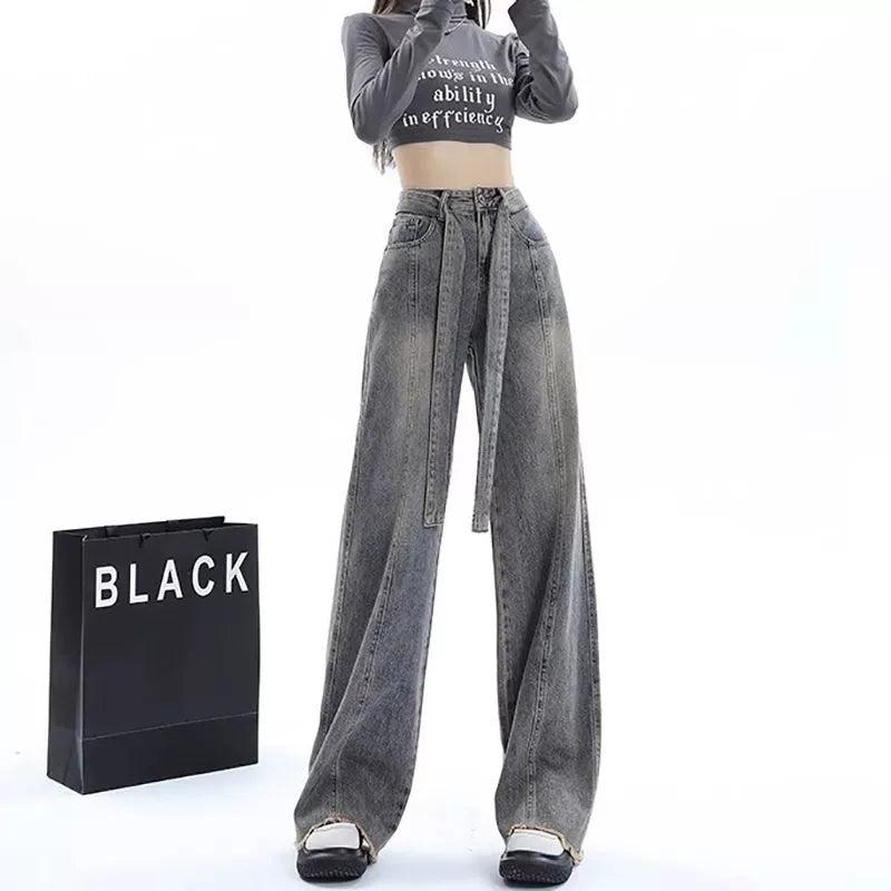 Mina Waist Denim Belt Faded Jeans-korean-fashion-Jeans-Mina's Closet-OH Garments