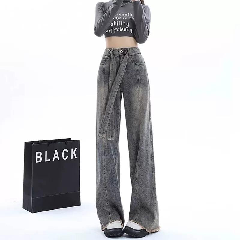 Mina Waist Denim Belt Faded Jeans-korean-fashion-Jeans-Mina's Closet-OH Garments