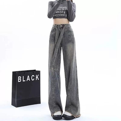 Mina Waist Denim Belt Faded Jeans-korean-fashion-Jeans-Mina's Closet-OH Garments