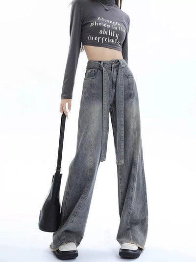 Mina Waist Denim Belt Faded Jeans-korean-fashion-Jeans-Mina's Closet-OH Garments