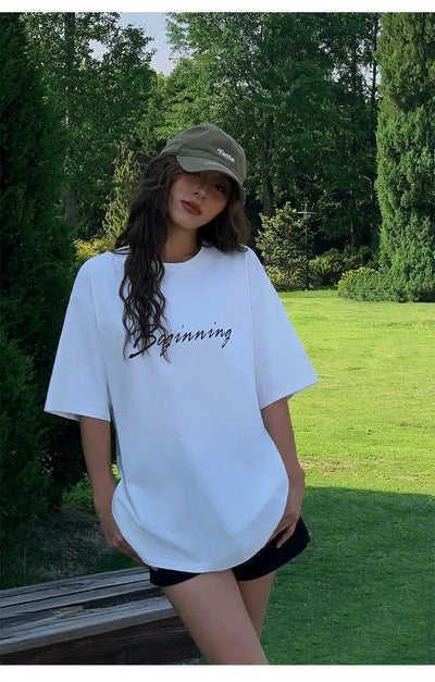 Neva Beginning Text Print T-Shirt-korean-fashion-T-Shirt-Neva's Closet-OH Garments