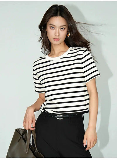 Neva Casual Striped Pattern T-Shirt-korean-fashion-T-Shirt-Neva's Closet-OH Garments