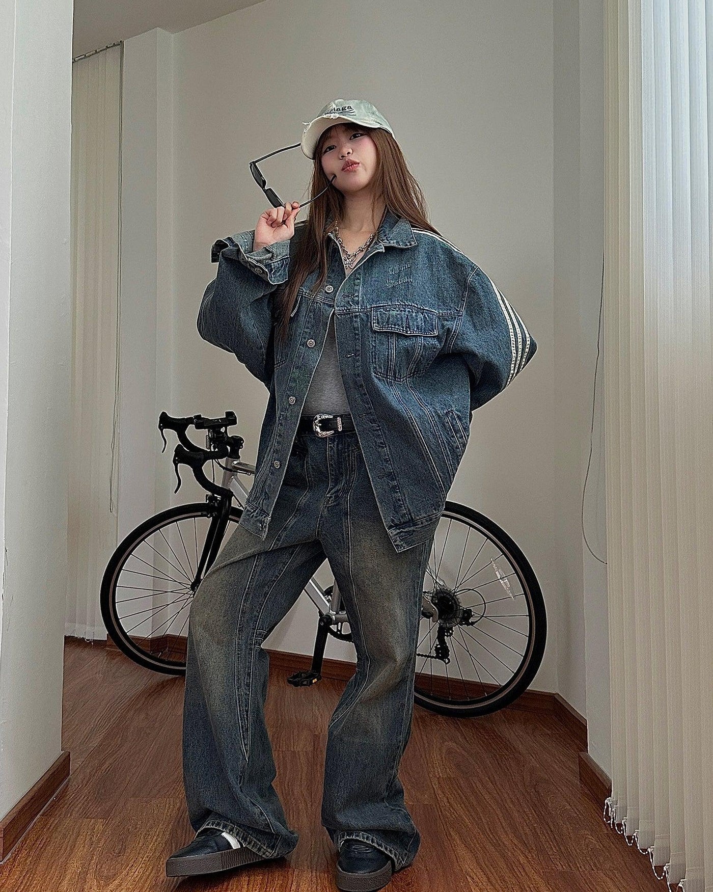 Nine 3-Stripe Casual Denim Jacket-korean-fashion-Jacket-Nine's Closet-OH Garments