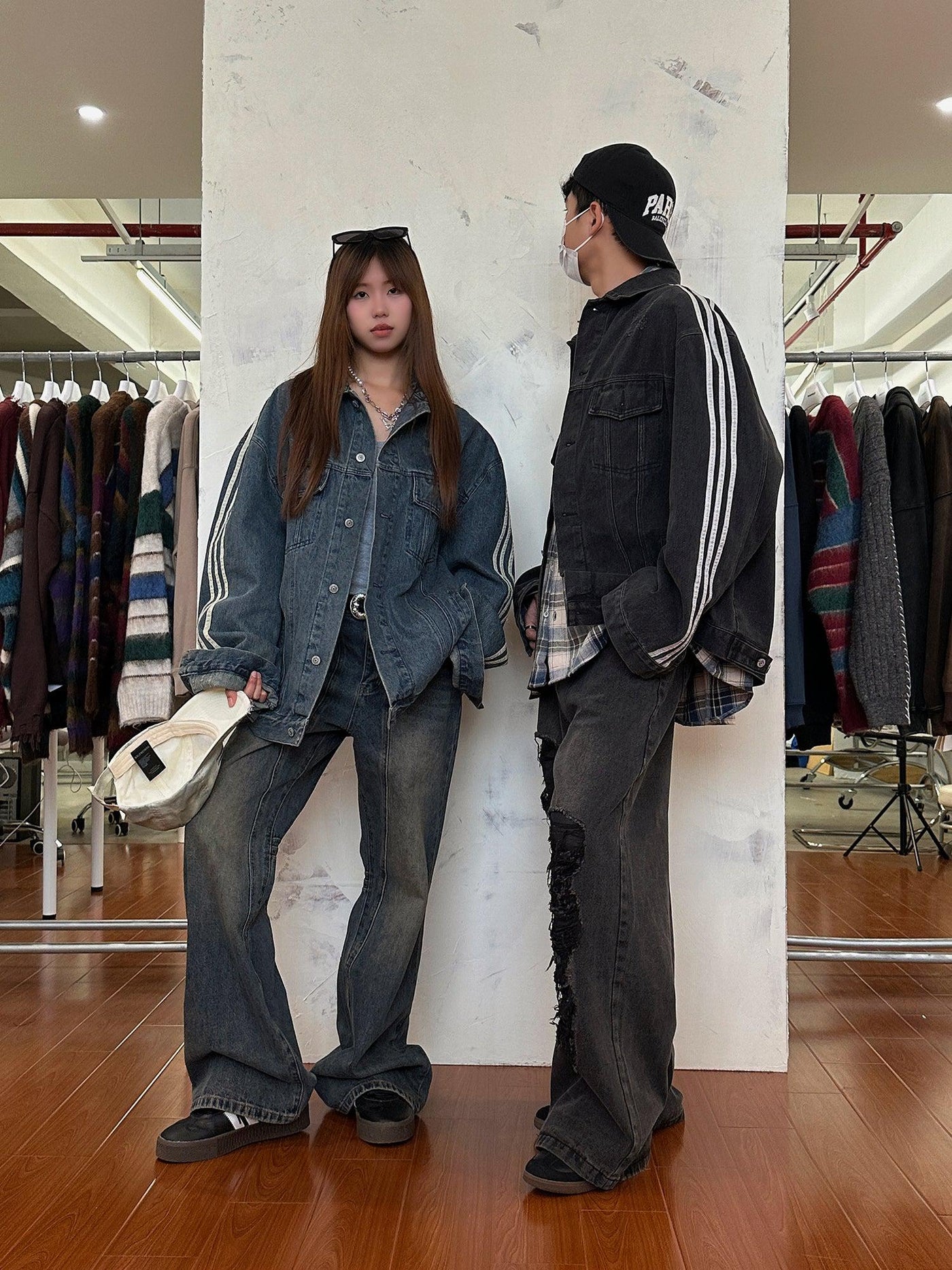 Nine 3-Stripe Casual Denim Jacket-korean-fashion-Jacket-Nine's Closet-OH Garments