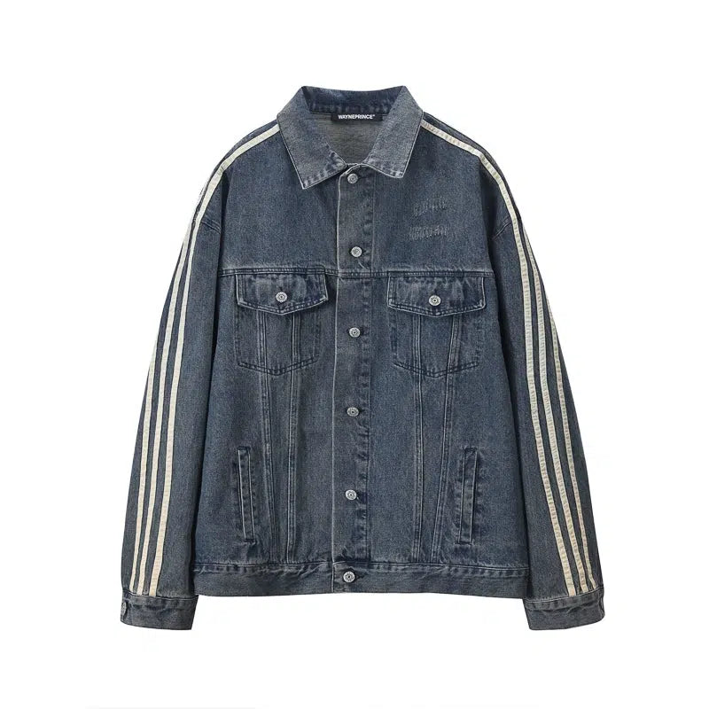 Nine 3-Stripe Casual Denim Jacket-korean-fashion-Jacket-Nine's Closet-OH Garments