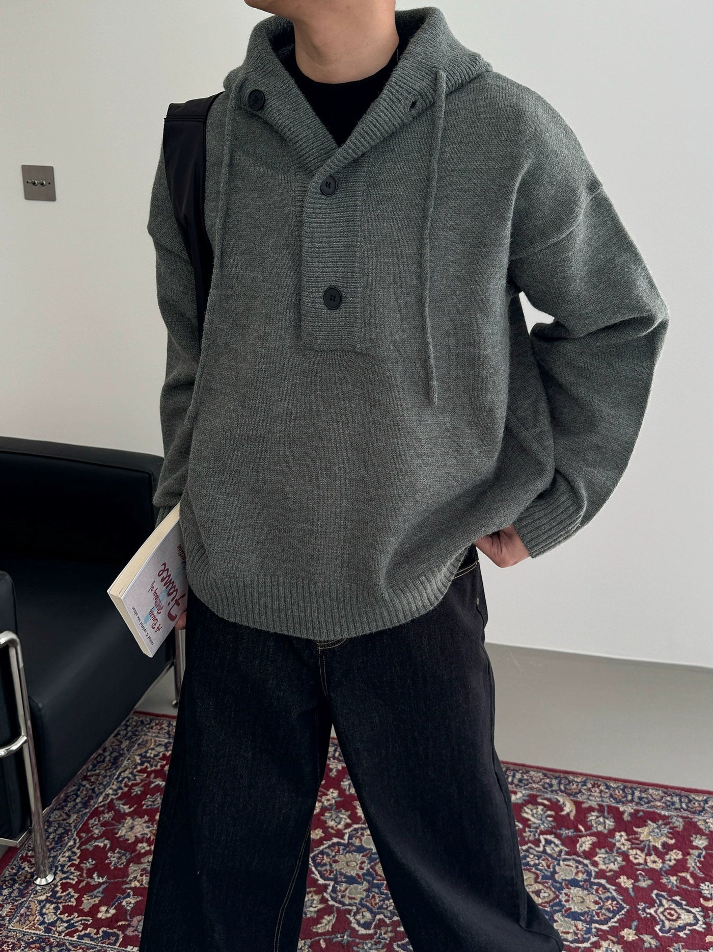 Nine Big Buttons Knitted Hoodie-korean-fashion-Hoodie-Nine's Closet-OH Garments