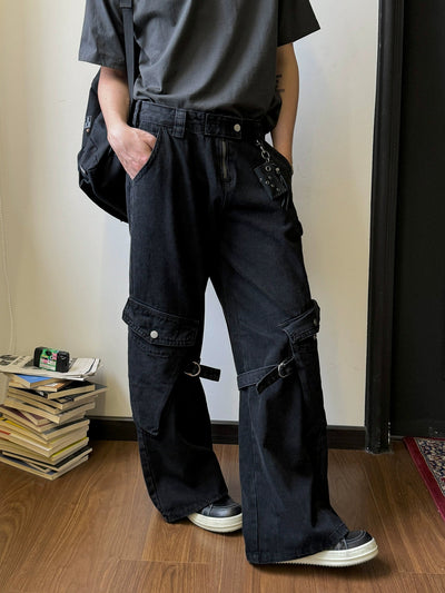 Nine Buckled Strap Cargo Jeans-korean-fashion-Jeans-Nine's Closet-OH Garments