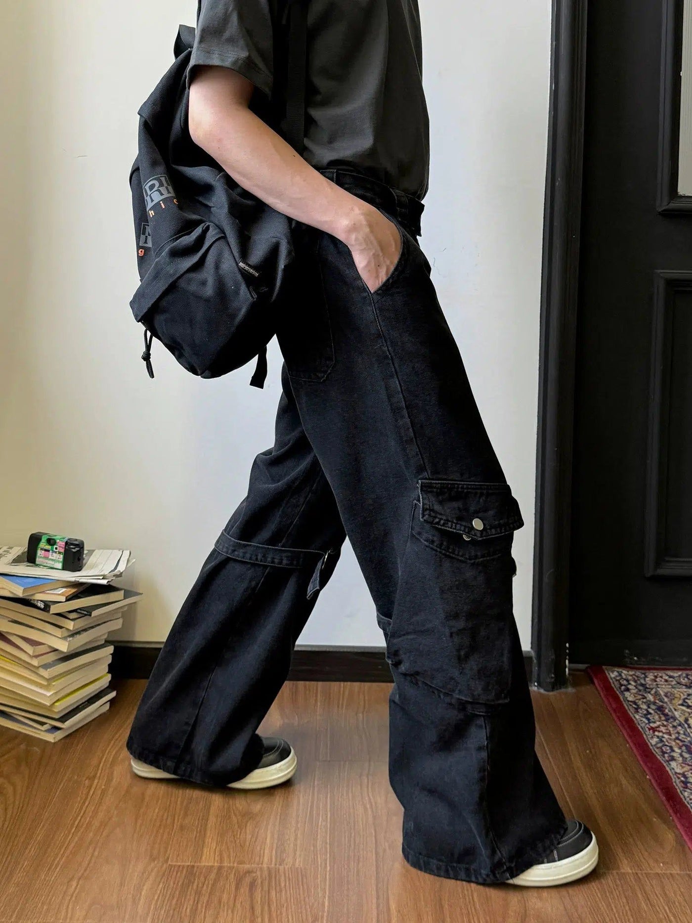 Nine Buckled Strap Cargo Jeans-korean-fashion-Jeans-Nine's Closet-OH Garments