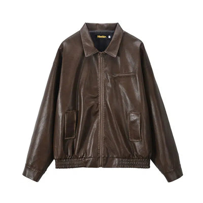 Nine Classic Contrast Stitiched Faux Leather Jacket-korean-fashion-Jacket-Nine's Closet-OH Garments