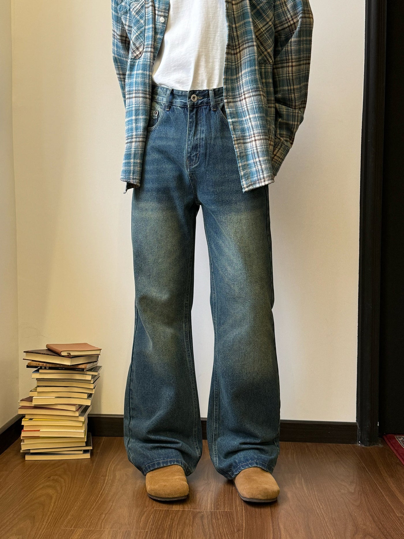 Nine Clean Fit Washed Flared Jeans-korean-fashion-Jeans-Nine's Closet-OH Garments