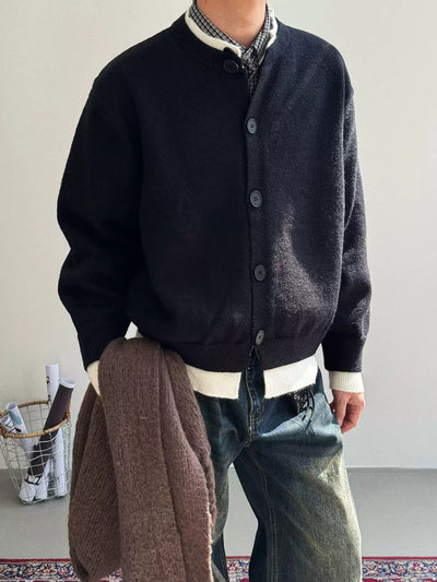 Nine Contrast Layer Knit Cardigan-korean-fashion-Cardigan-Nine's Closet-OH Garments