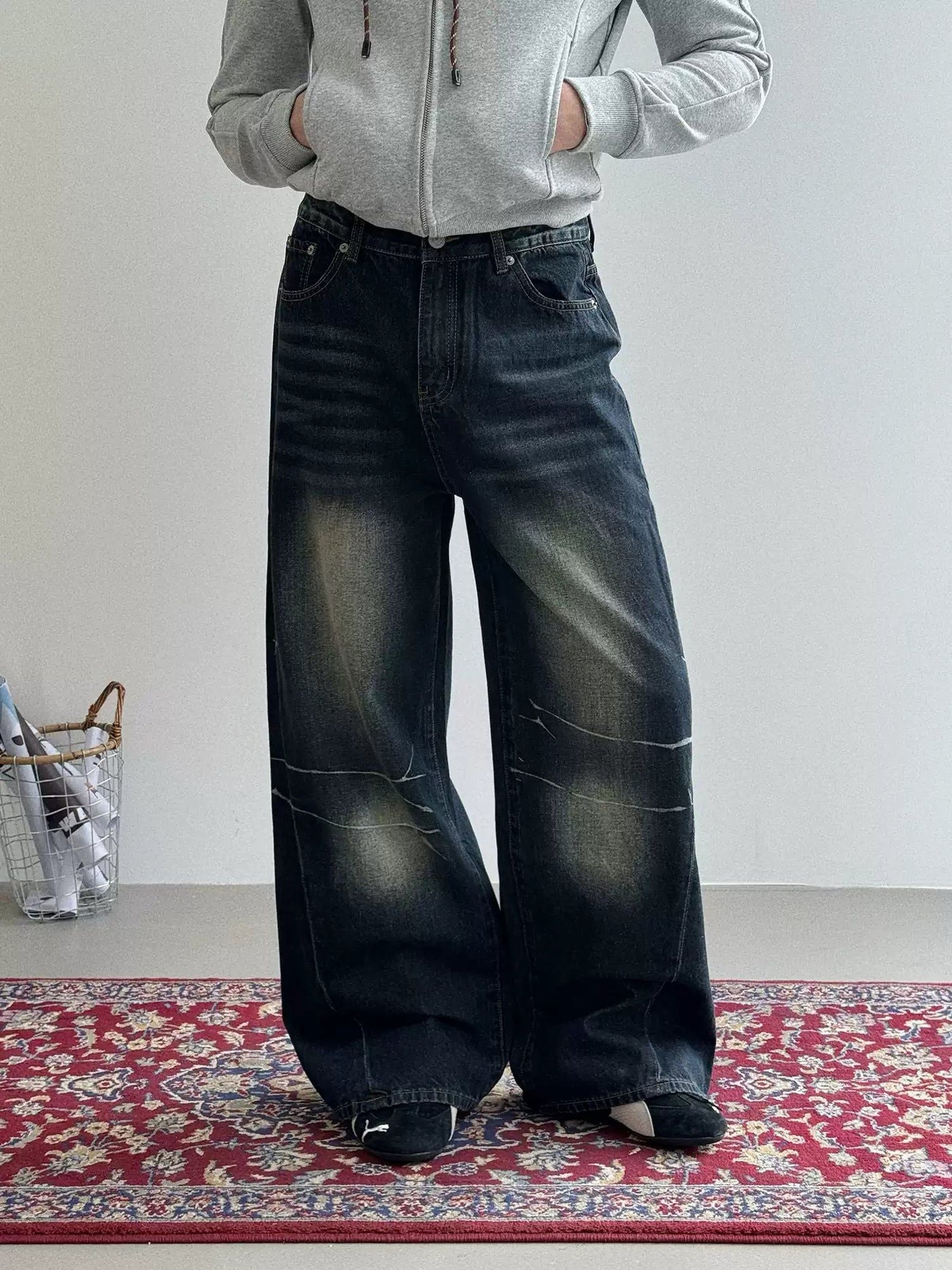 Nine Distressed Fade Effect Jeans-korean-fashion-Jeans-Nine's Closet-OH Garments