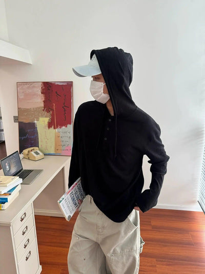 Nine Drawstring Hooded Textured T-Shirt-korean-fashion-T-Shirt-Nine's Closet-OH Garments